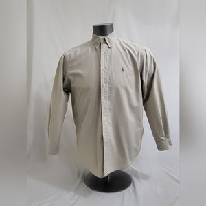 Ralph Lauren Polo Shirt Mens 16-34 Button Up Yarmouth Cream FLAW